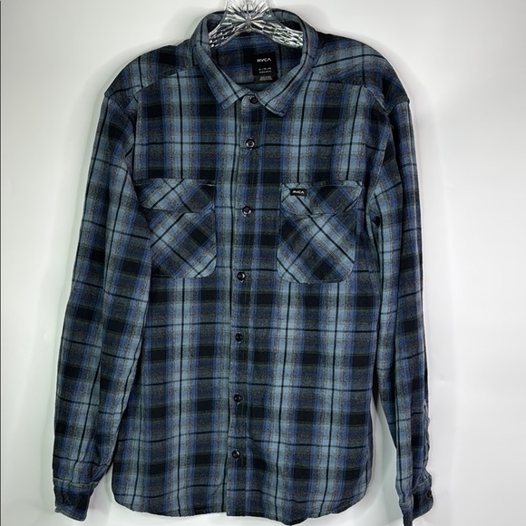 RVCA Blue Plaid Button Up Shirt Size XL - Picture 1 of 8
